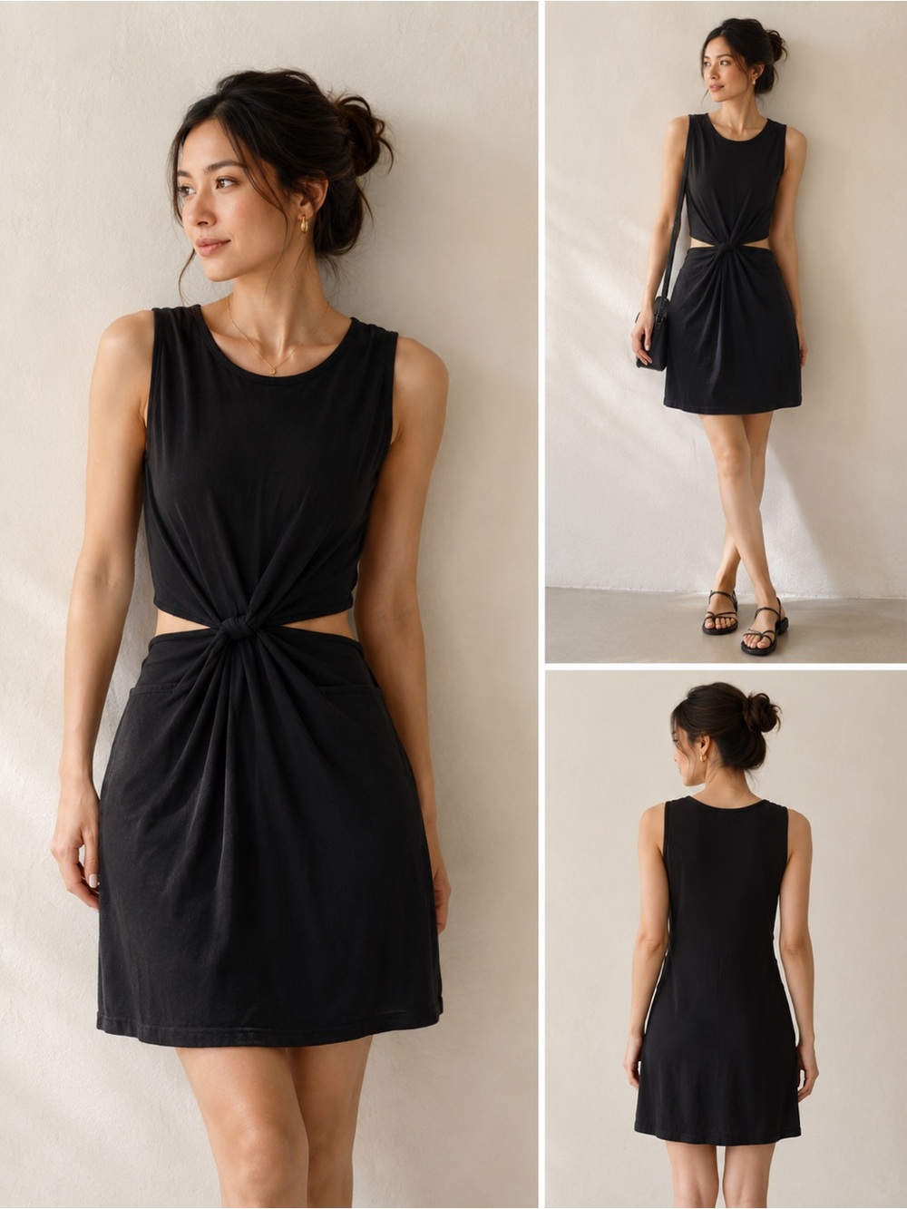 Mango Black Sleeveless Midi Dress with Front Knot